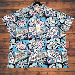 Oh Snap Drill Clothing Button Shirt Men 4XL Colorful Pastel Comics Retro Pop Art